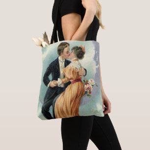 Oude Valentijnsdag Victoriaanse kus op de maan Tote Bag