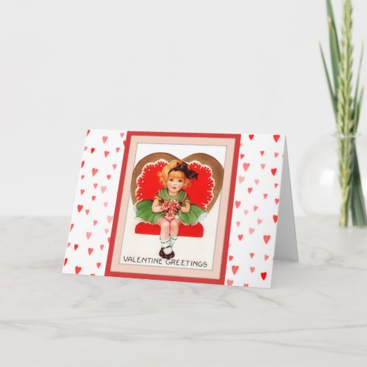 Oude Valentijnsdag voor kleine meisjes Feestdagen Kaart (Voorkant)