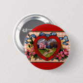 Oude Valentijnsdaggroeten Hart en Bloemen Ronde Button 5,7 Cm (Voorkant /achterkant)
