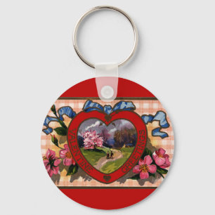 Oude Valentijnsdaggroeten Hart en Bloemen Sleutelhanger