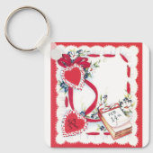 Oude Valentijnsharten, Bloemen en Lint Sleutelhanger (Voorkant)