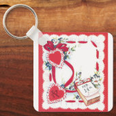 Oude Valentijnsharten, Bloemen en Lint Sleutelhanger (Voorkant)