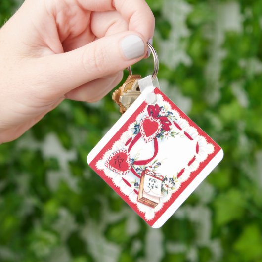 Oude Valentijnsharten, Bloemen en Lint Sleutelhanger (Hand)