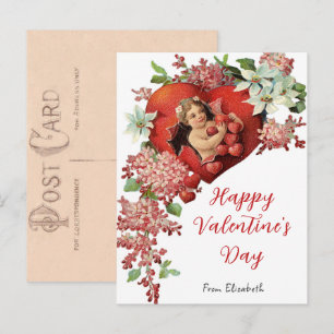 Oude Valentijnskaart Cherub Hartjes Briefkaart