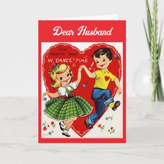 Oude Valentijnskaart Dansende Echtgenoot Feestdagen Kaart (Voorkant)