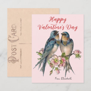 Oude Valentijnskaart met Blauwe Vogels Briefkaart