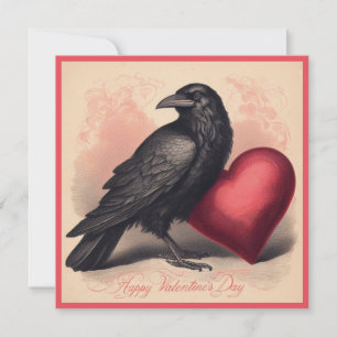 Oude Valentijnskaart met kraai en goth-look Kaart