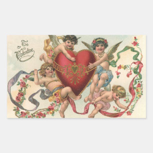 Oude Valentijnskaarten, Victoriaanse engelen cheru Rechthoekige Sticker