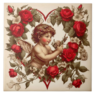 Oude Valentijnskunst liefde cupido Tegeltje