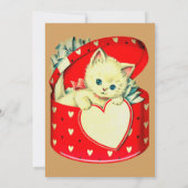 Oude Valentijnswitte kitten in rode hartendoos Kaart (Achterkant)