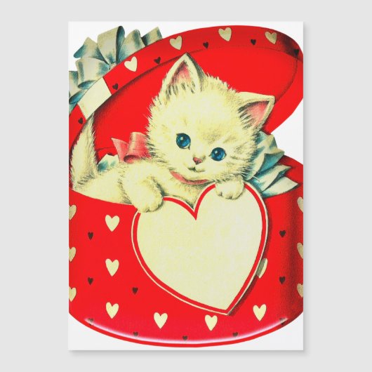 Oude Valentijnswitte Kitten in Rood Hartendoosje (Voorkant)