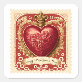 Oude Valentijnszegel met Rode Hart Vierkante Sticker