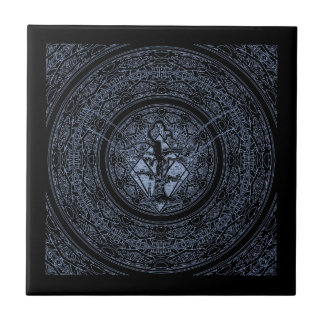 Oude Verdorde Blauwe & Zwarte Negatieve Abstracte Tegeltje