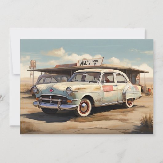 Oude Verlaten Drive-in Restaurant voor Auto's Feestdagenkaart (Voorkant)