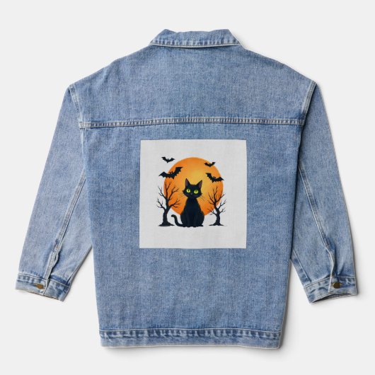 Oude Verschrikkelijke Kerstkat Kostuum Retro Kat M Denim Jacket (Achterkant)