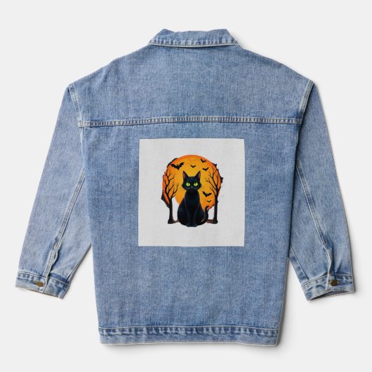 Oude Verschrikkelijke Kerstkat Kostuum Retro Kat M Denim Jacket (Achterkant)