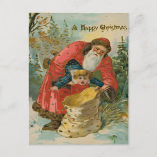 Oude verschrikkelijke kerstman ontvoert stout kind briefkaart