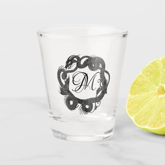 Oude, verstrengelde draak gepersonaliseerd shot glas (Voorkant)