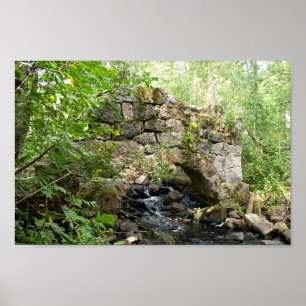 Oude verwoeste brug in het bos poster