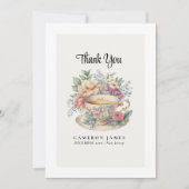 Oude victoriaanse bloem-theekop rozen theepartij bedankkaart (Voorkant)