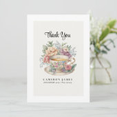 Oude victoriaanse bloem-theekop rozen theepartij bedankkaart (Staand voorkant)