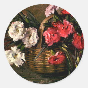 Oude Victoriaanse Bloemen, Bloemige Anjers Ronde Sticker