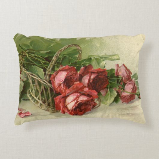 Oude Victoriaanse Bloemen, Rode Rozen Accent Kussen (Voorkant)