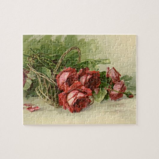 Oude Victoriaanse Bloemen, Rode Rozen Legpuzzel (Horizontaal)