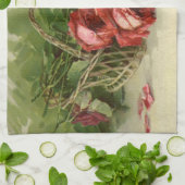 Oude Victoriaanse Bloemen, Rode Rozen Theedoek (Gevouwen)