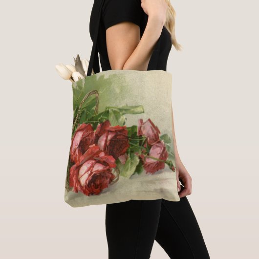 Oude Victoriaanse Bloemen, Rode Rozen Tote Bag (Dichtbij)