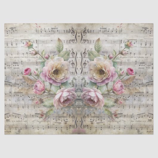 Oude victoriaanse bloemige bladmuziekontwerp tissuepapier (Voorkant)