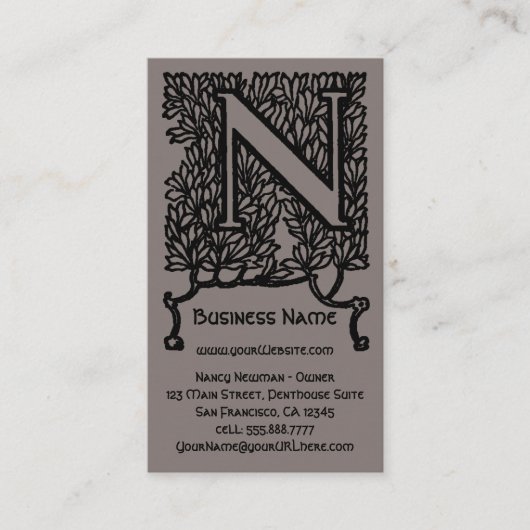 Oude Victoriaanse Elegante Monogram Letter N Visitekaartje (Voorkant)