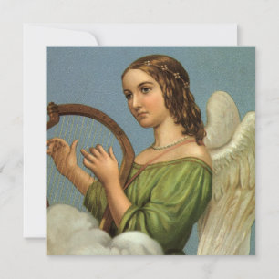 Oude victoriaanse engel harp kerst uitnodiging