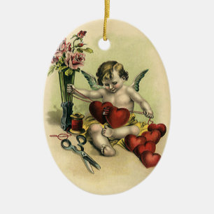 Oude victoriaanse engel naaister valentijnsdag keramisch ornament
