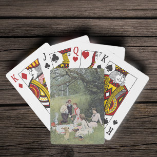 Oude Victoriaanse Familie Picknick in het Bos Pokerkaarten