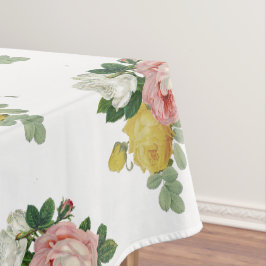Oude Victoriaanse Gele Roze Witte Roos Patroon  Tafelkleed