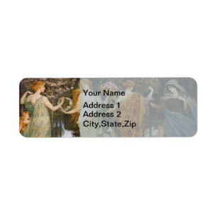 Oude victoriaanse godin vier seizoenen bloemkunst etiket