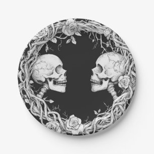 Oude Victoriaanse gotische Halloween-schedels Roze Papieren Bordje