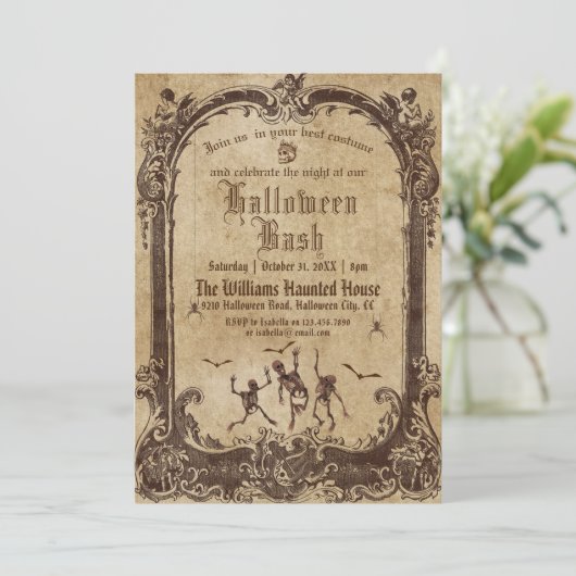 Oude Victoriaanse Gotische Halloweenfeest Kaart (Staand voorkant)