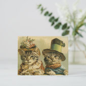 Oude Victoriaanse Grappige Katten in Huten Opslagd Save The Date (Staand voorkant)
