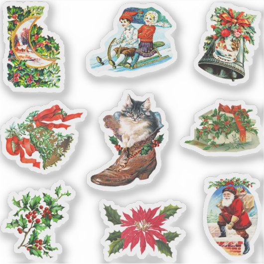 Oude victoriaanse kerst hulst, bellen, kerstman, k sticker (Voorkant)