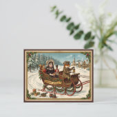 Oude victoriaanse kerst vos slee rit feestdagenkaart (Staand voorkant)