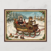 Oude victoriaanse kerst vos slee rit feestdagenkaart (Voorkant)