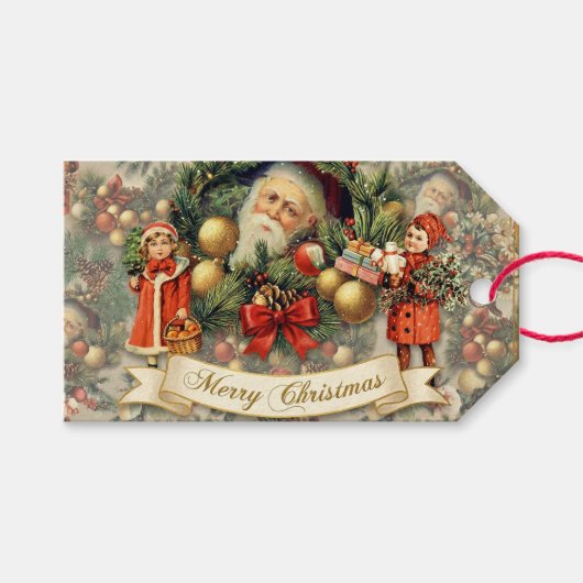Oude Victoriaanse Kerstballen Cadeaulabel (Voorkant (Horizontaal))
