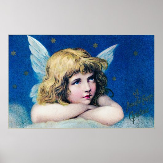 Oude Victoriaanse Kerstengel Sterrennacht Poster (Voorkant)