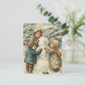 Oude victoriaanse kerstkaart briefkaart (Staand voorkant)
