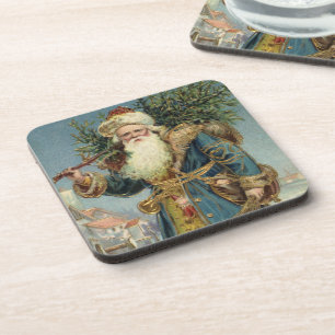 Oude victoriaanse kerstman met kerstboom bier onderzetter