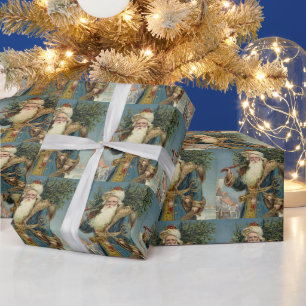 Oude victoriaanse kerstman met kerstboom cadeaupapier