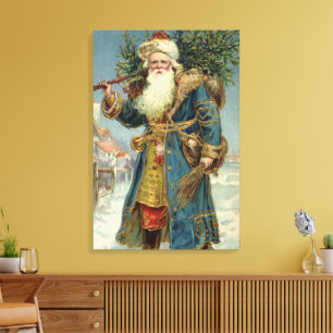 Oude victoriaanse kerstman met kerstboom canvas afdruk