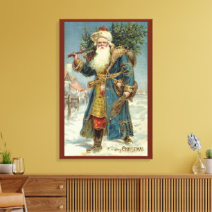 Oude victoriaanse kerstman met kerstboom canvas afdruk